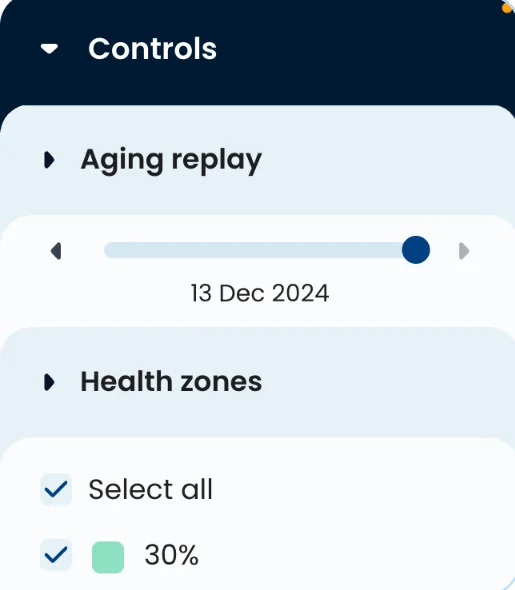 The Aging replay control in the Controls panel, set to a past basis date